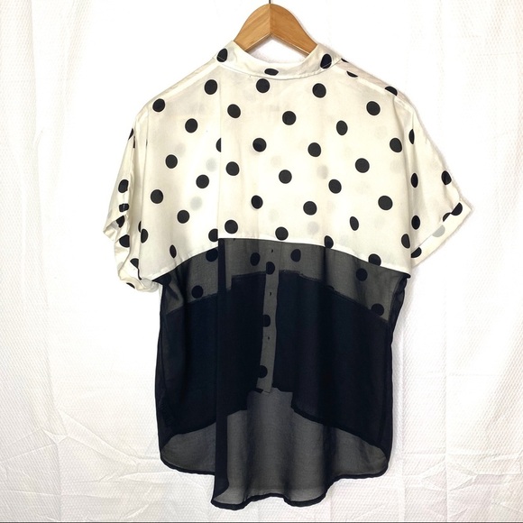 Forever 21 Polka Dot Shirt Black White Chiffon M - Picture 5 of 8